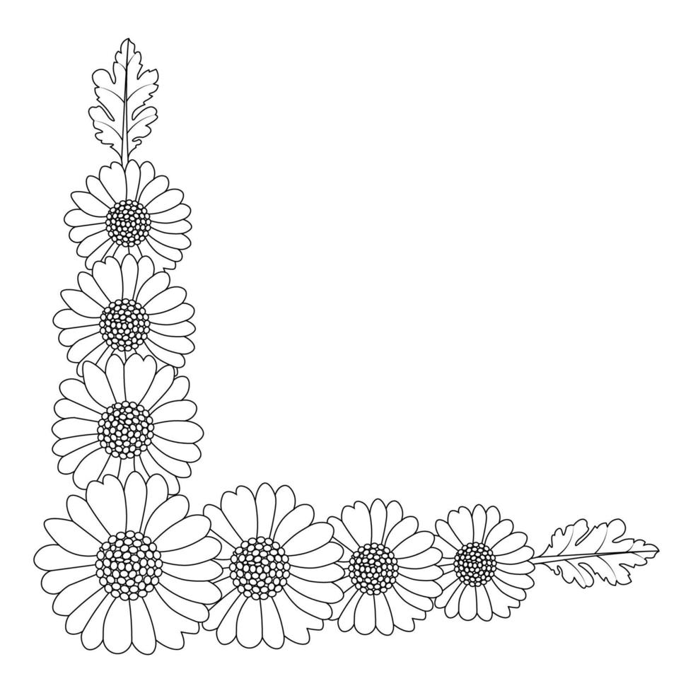 chamomile and daisy flower coloring page design with detailed line art vector graphic