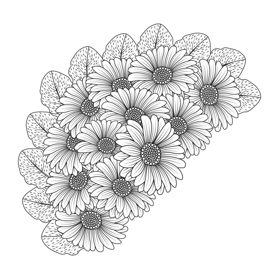 chamomile and daisy flower coloring page design with detailed line art vector graphic