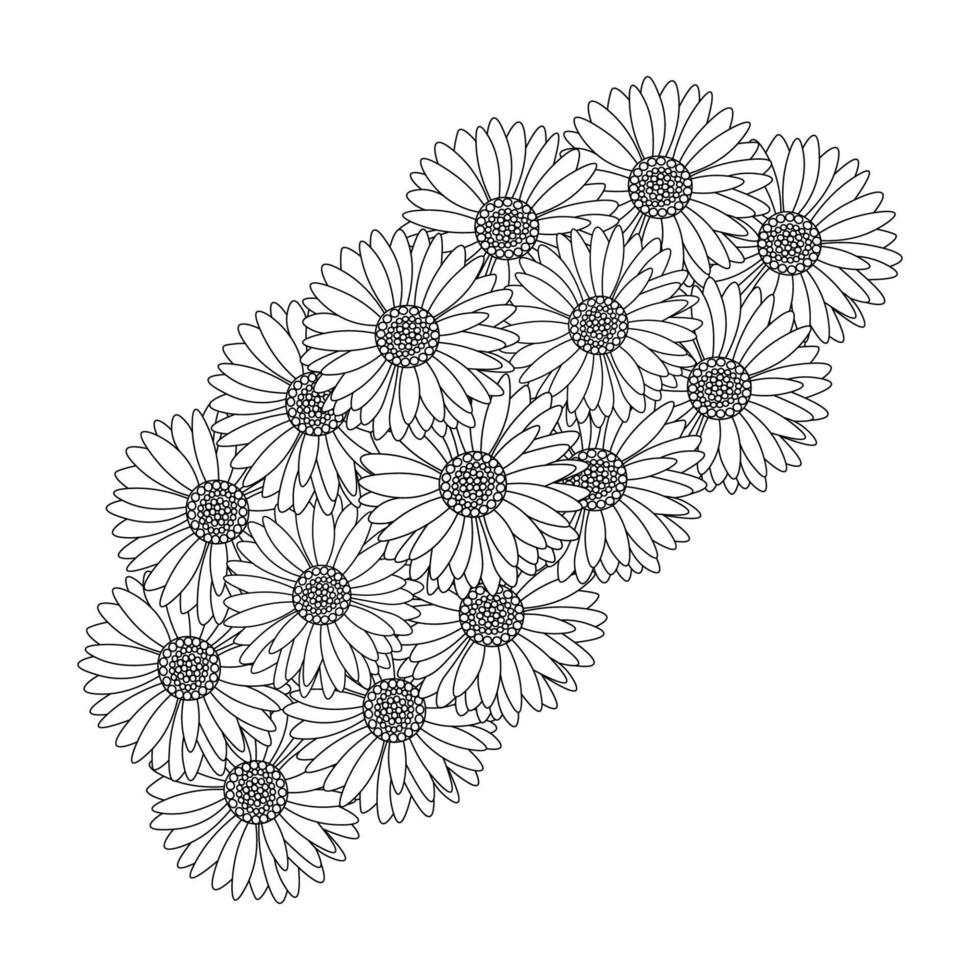 chamomile and daisy flower coloring page design with detailed line art vector graphic