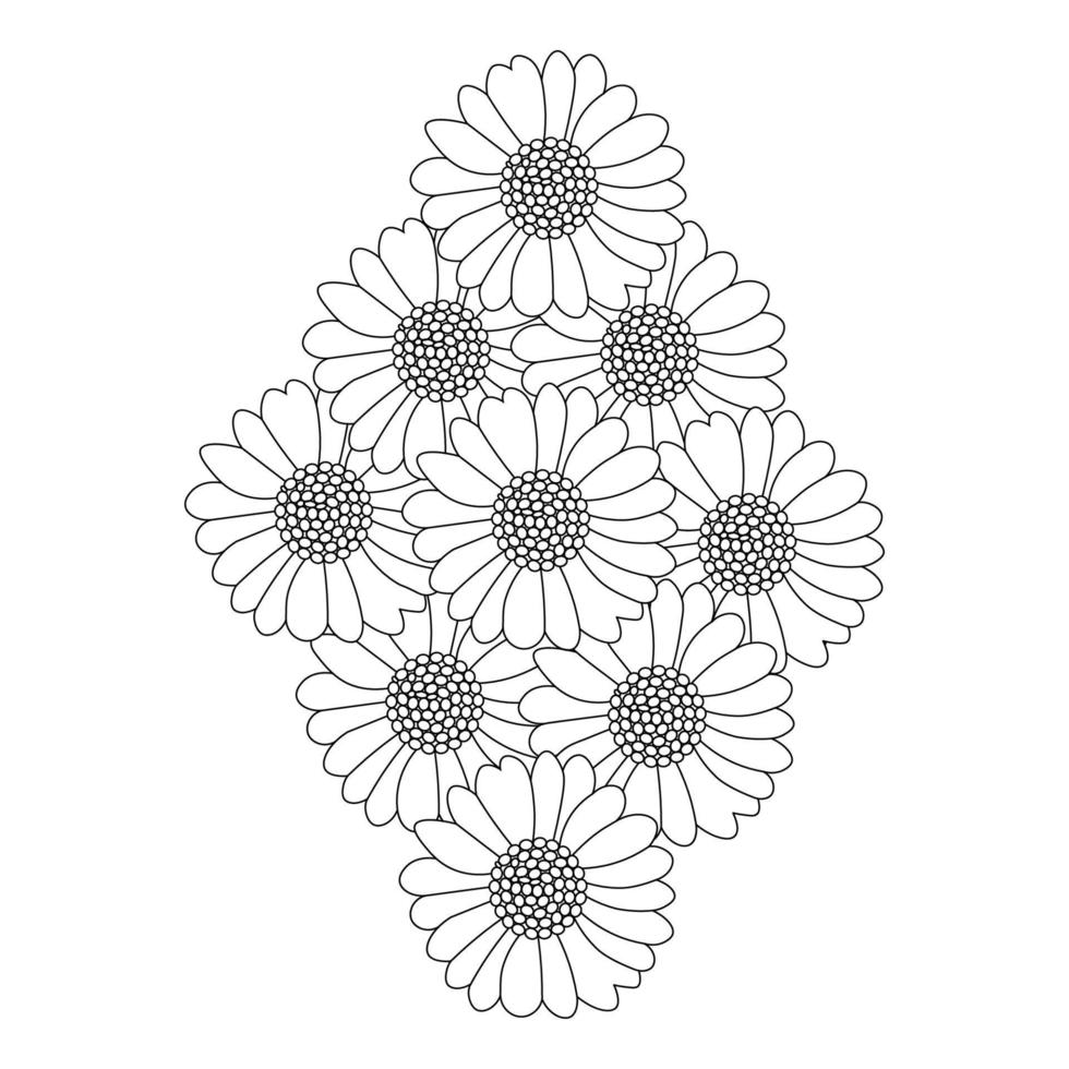 chamomile and daisy flower coloring page design with detailed line art vector graphic