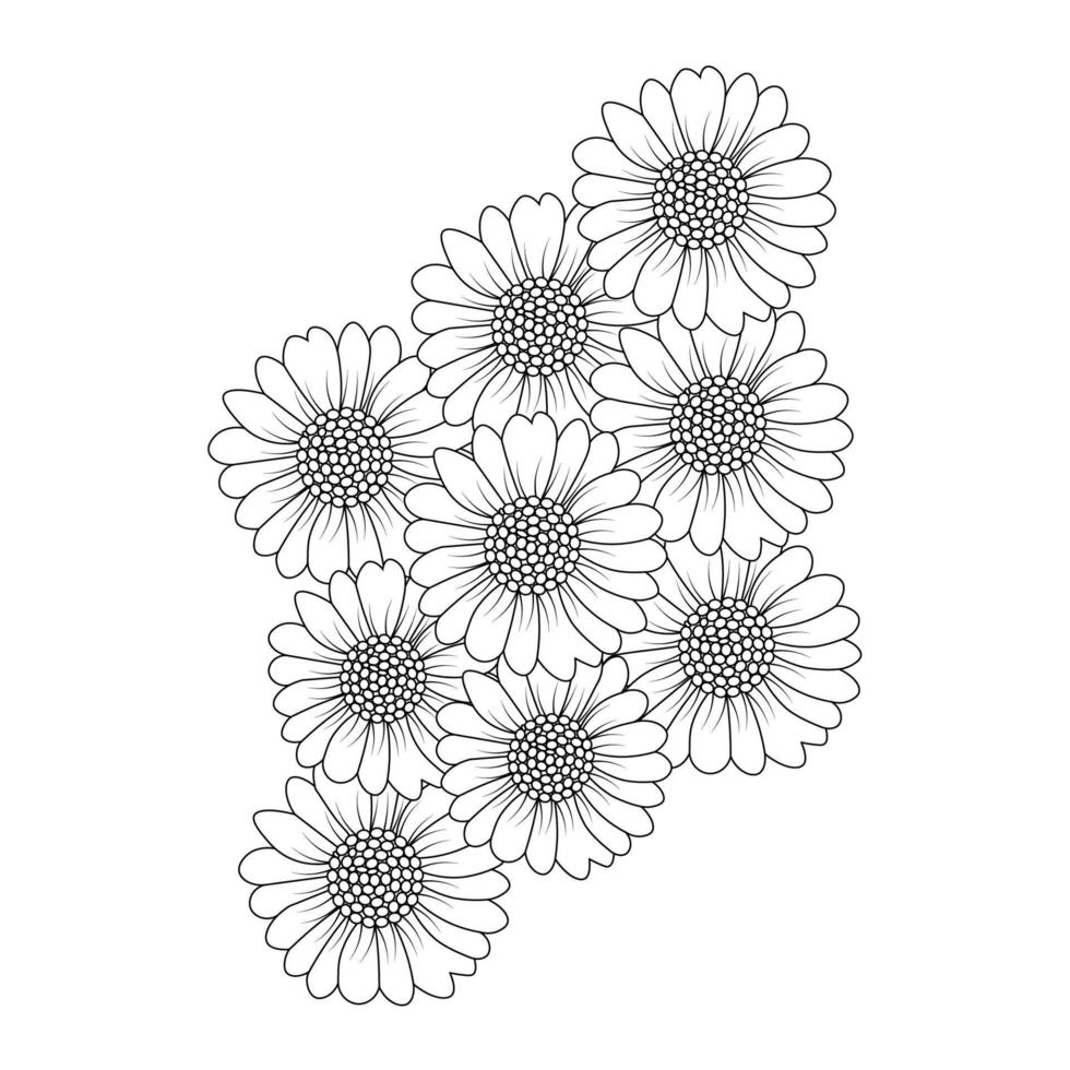 chamomile and daisy flower coloring page design with detailed line art vector graphic