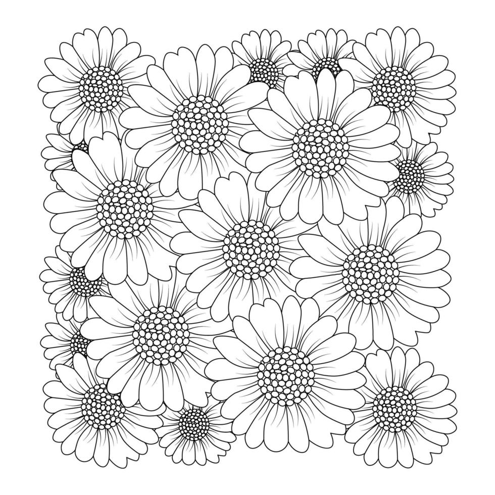 chamomile and daisy flower coloring page design with detailed line art vector graphic