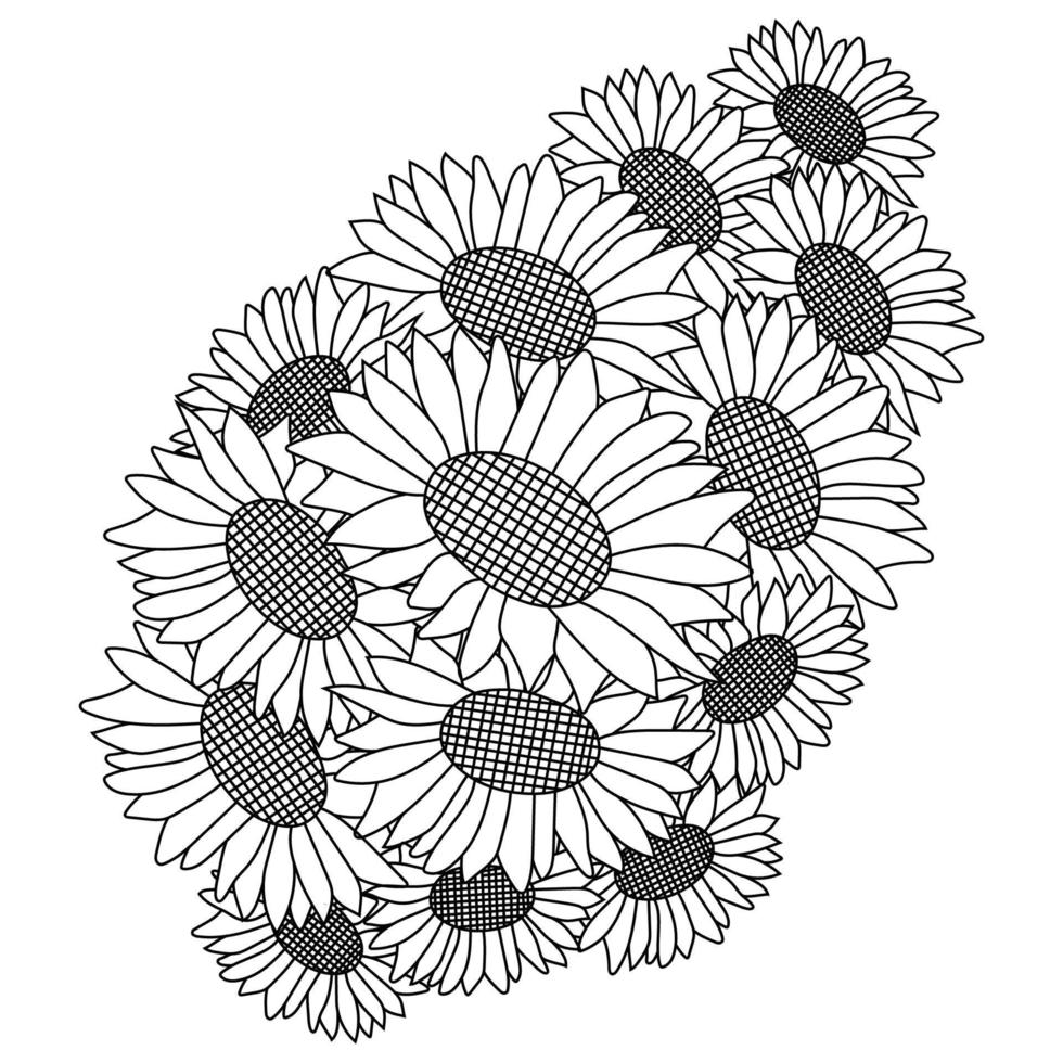 girasol vector de página para colorear garabato lápiz dibujo lineal flor floreciente