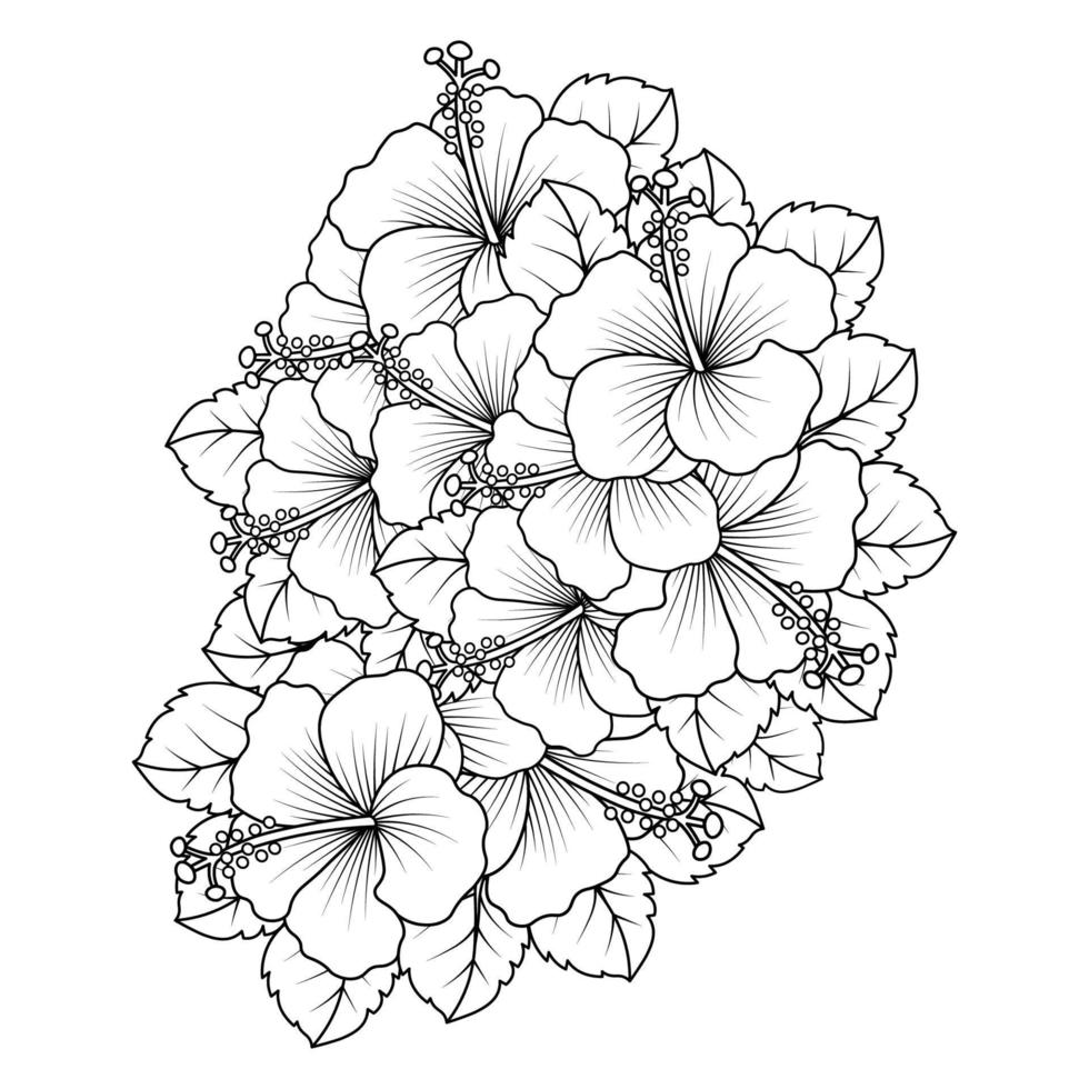 rose of sharon flower coloring page illustration with line art stroke of black and white hand drawn vector