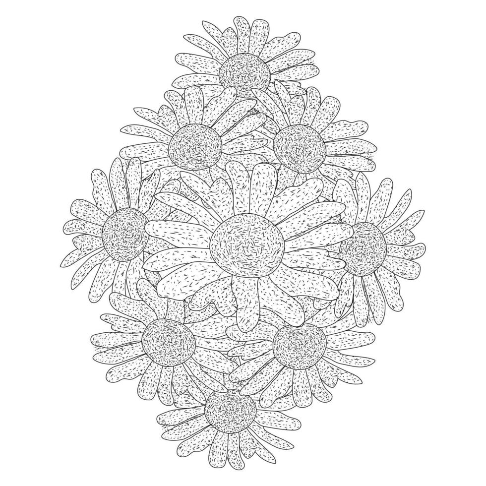 chamomile and daisy flower coloring page design with detailed line art vector graphic