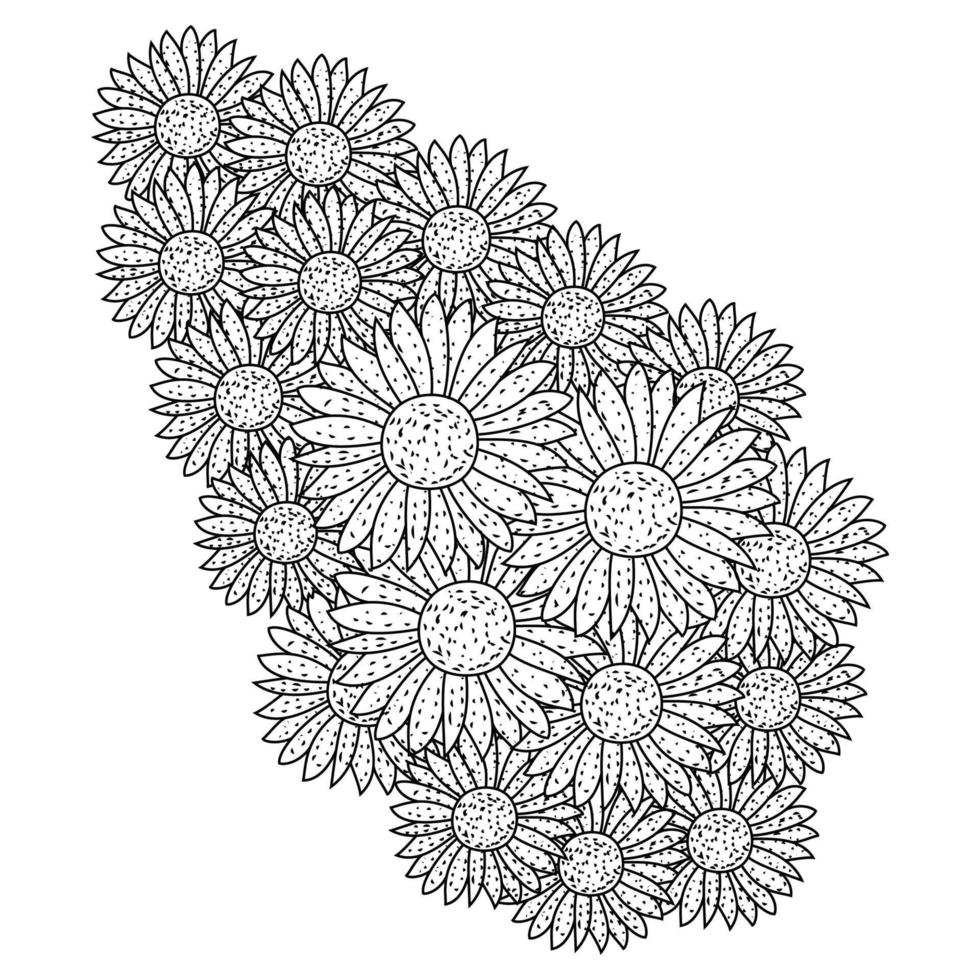 sunflower vector of coloring page doodle pencil line drawing blooming flower