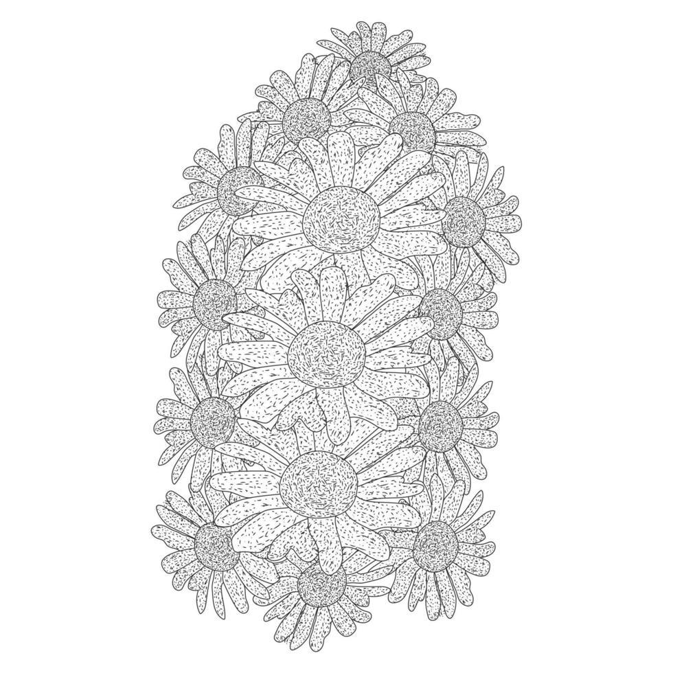 chamomile and daisy flower coloring page design with detailed line art vector graphic