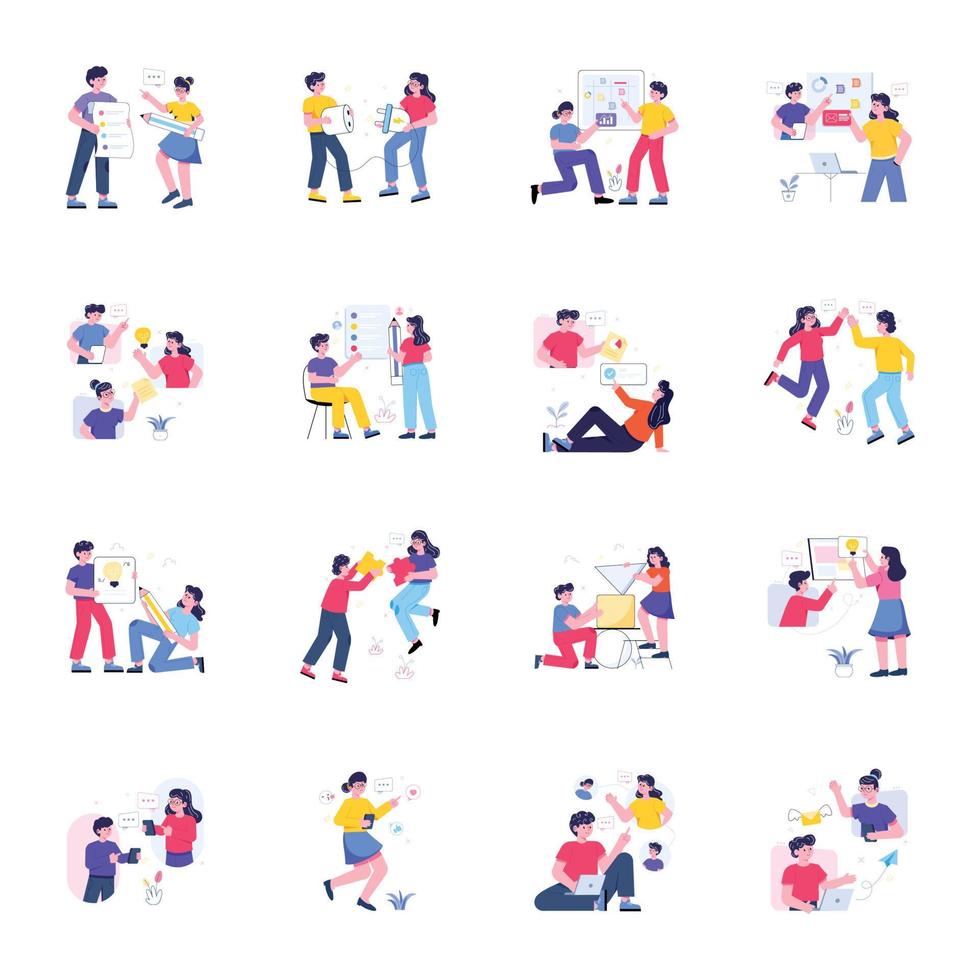 Pack of Teamwork Flat Illustrations vector