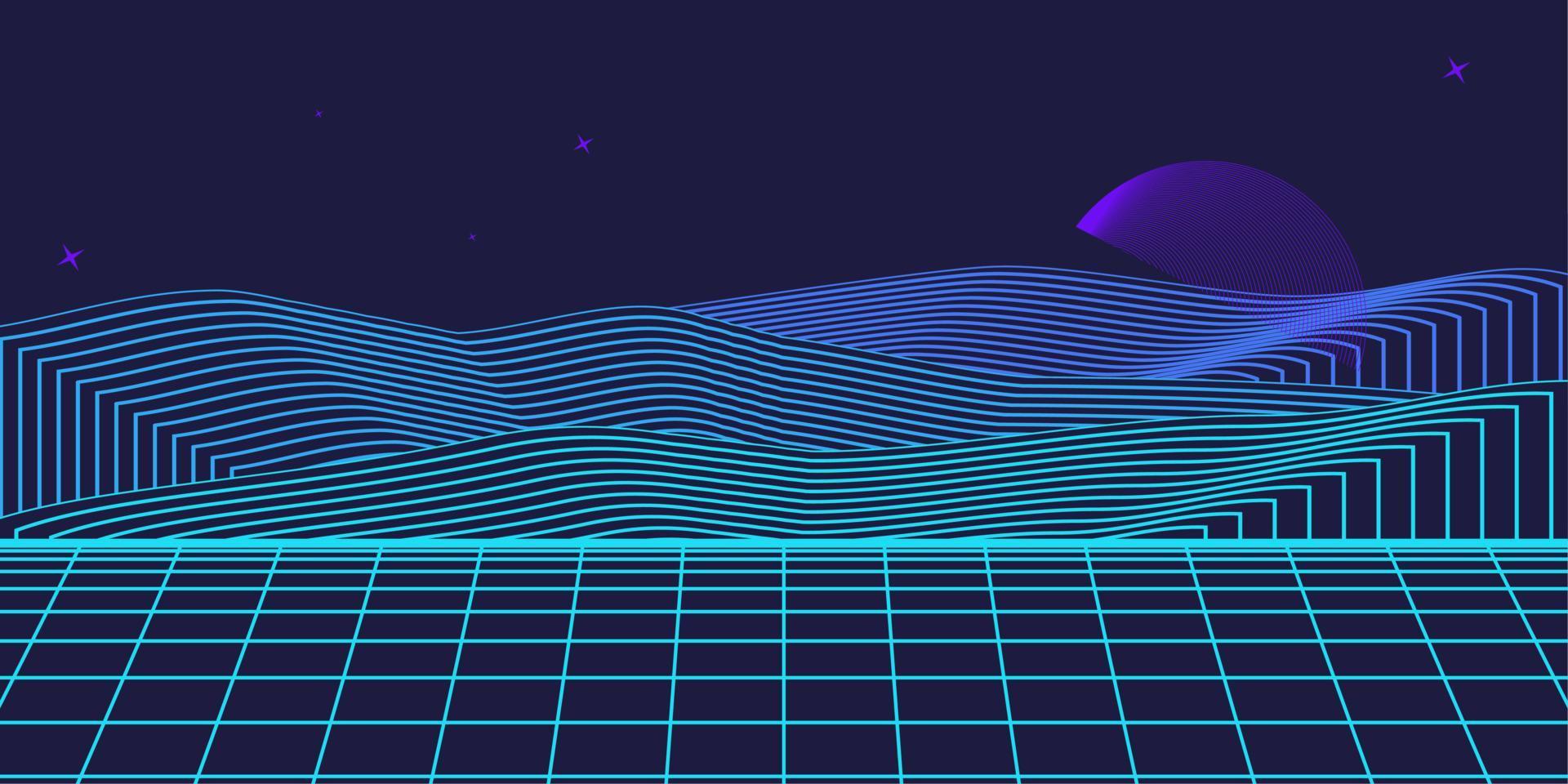 Retro background futuristic landscape 1980s style. Digital retro landscape cyber surface. 80s party background . Retro 80s fashion Sci-Fi Background. Digital Cyber Surface. vector