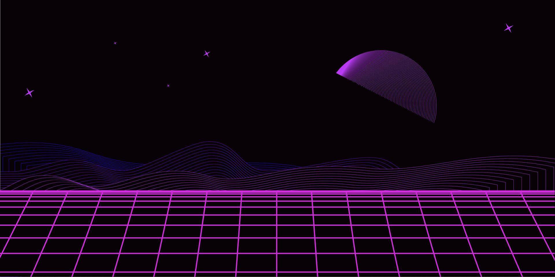 fondo retro paisaje futurista estilo años 80. superficie cibernética de paisaje retro digital. Fondo de fiesta de los 80. fondo de ciencia ficción de moda retro de los años 80. superficie cibernética digital. vector