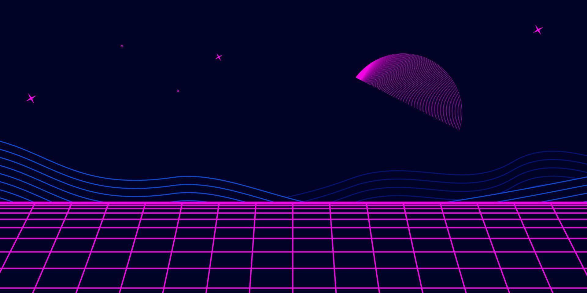 fondo retro paisaje futurista estilo años 80. superficie cibernética de paisaje retro digital. Fondo de fiesta de los 80. fondo de ciencia ficción de moda retro de los años 80. superficie cibernética digital. vector