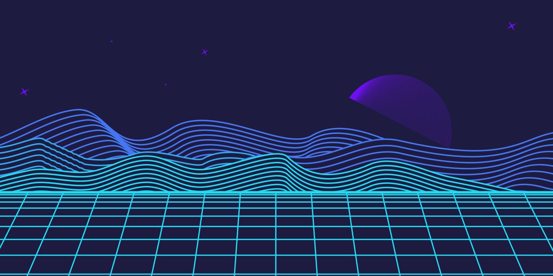 Retro background futuristic landscape 1980s style. Digital retro landscape cyber surface. 80s party background . Retro 80s fashion Sci-Fi Background. Digital Cyber Surface. vector