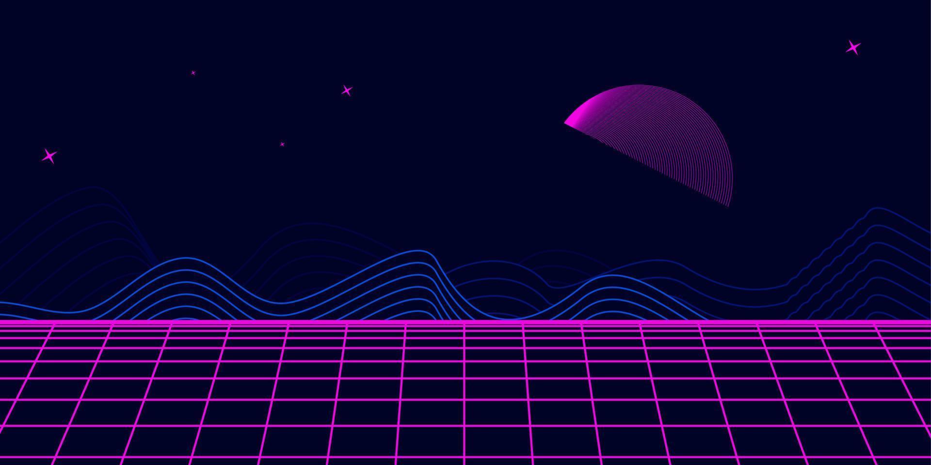 Retro background futuristic landscape 1980s style. Digital retro landscape cyber surface. 80s party background . Retro 80s fashion Sci-Fi Background. Digital Cyber Surface. vector