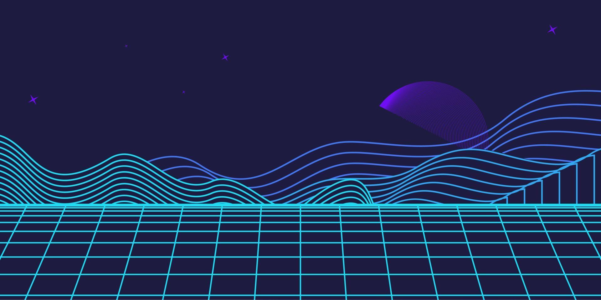 Retro background futuristic landscape 1980s style. Digital retro landscape cyber surface. 80s party background . Retro 80s fashion Sci-Fi Background. Digital Cyber Surface. vector