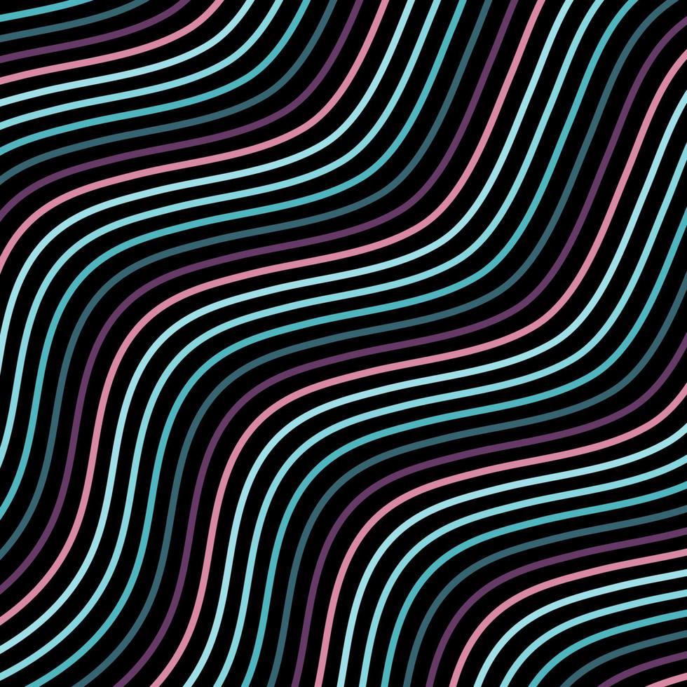 Abstract colorful waves on black background. Wavy background with diagonal direction. vector