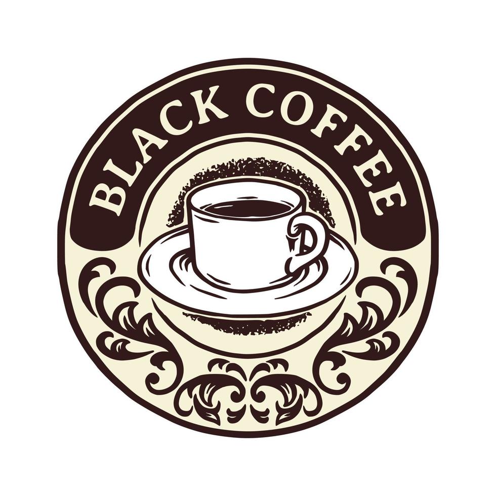 insignia de logotipo de marco de lujo vintage de cafetería con adorno victoriano floreciente vector