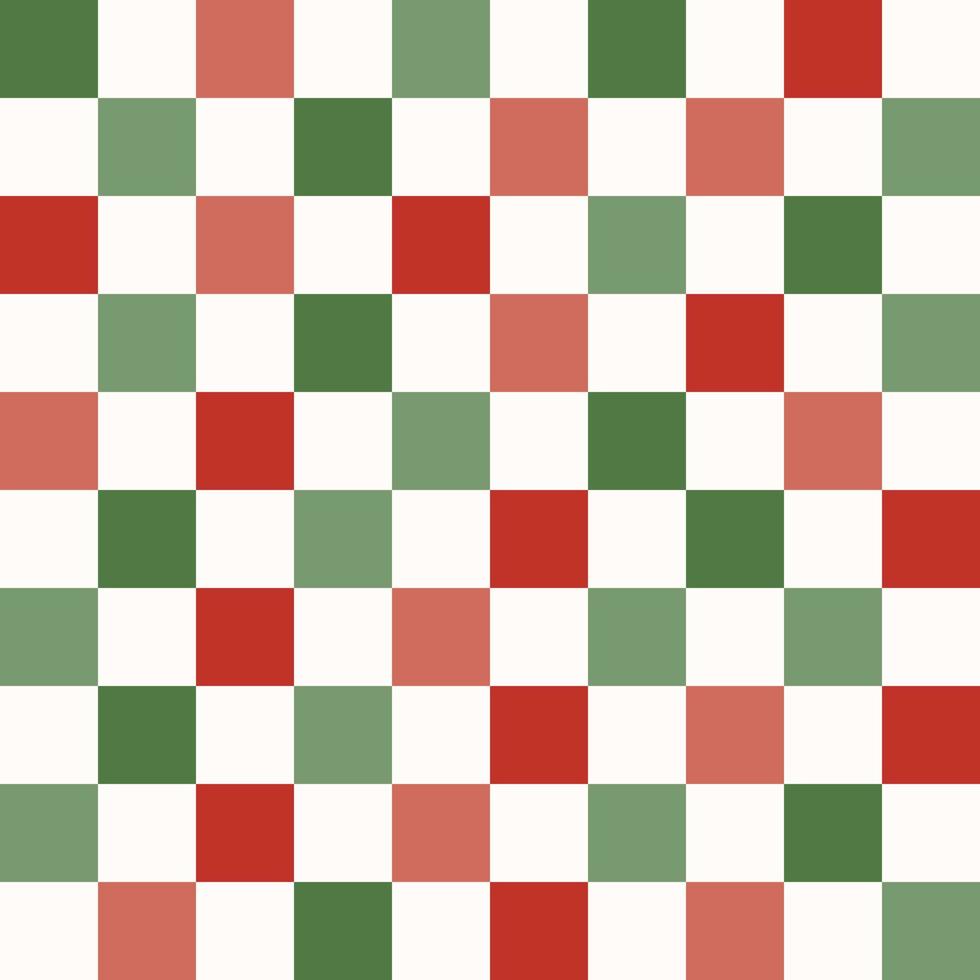 Cute retro vintage Christmas Checkerboard seamless pattern vector background. Abstract festive red and green repeat texture wallpaper, modern trendy textile design