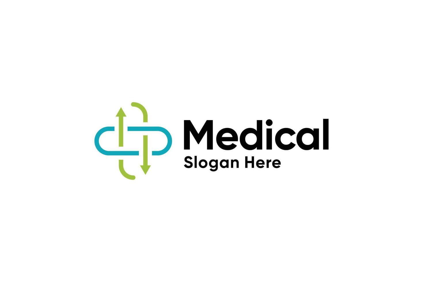 Medical clinic arrow pharmaceutical logo template vector
