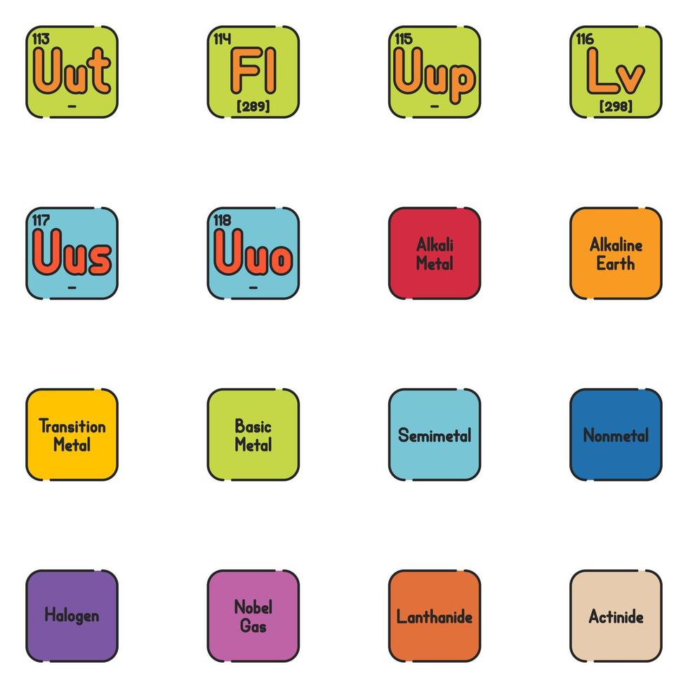 Periodic Table Filled Line Icon Set vector