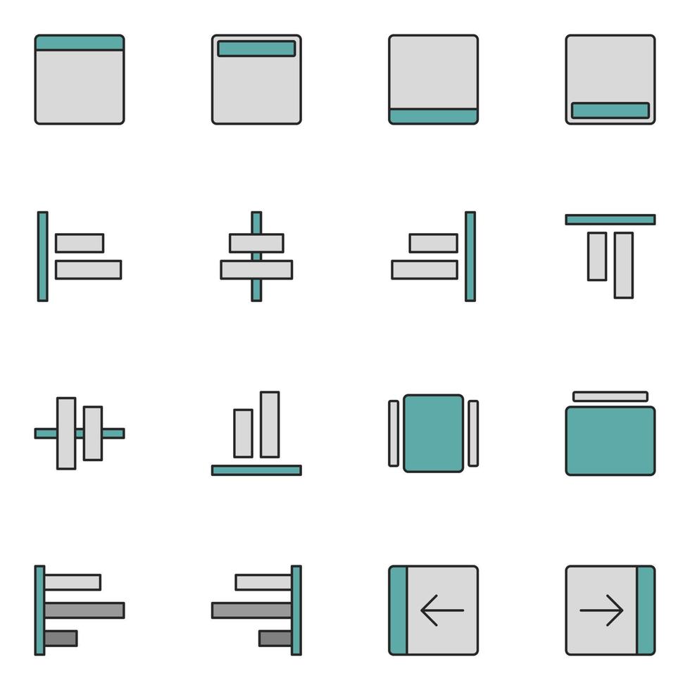 conjunto de iconos de línea llena de alineación de diseño vector