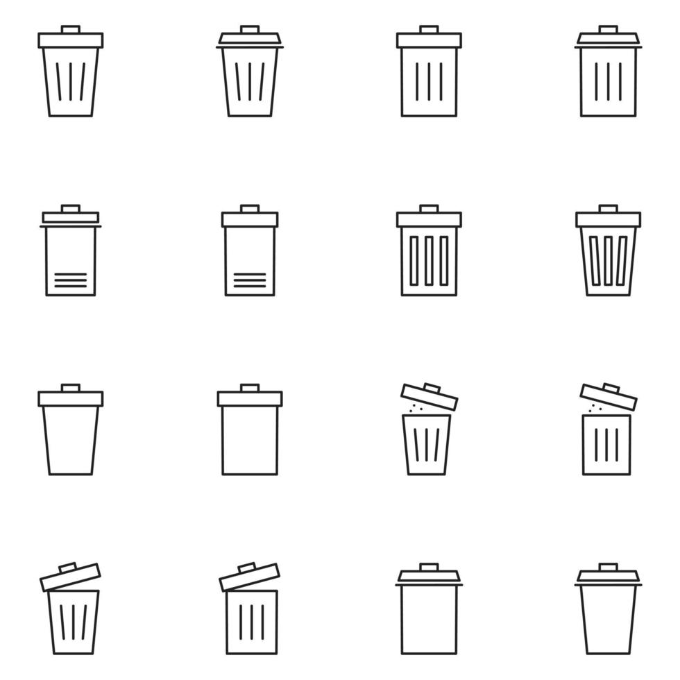 vector de conjunto de iconos de línea de basura