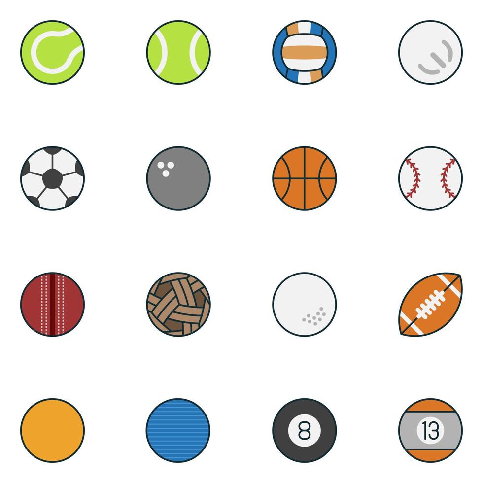 conjunto de iconos de línea llena de pelota deportiva vector