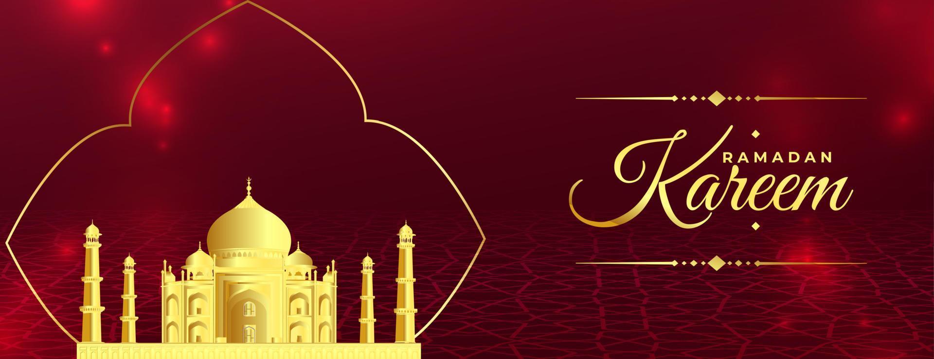 shiny red ramadan kareem golden background design vector