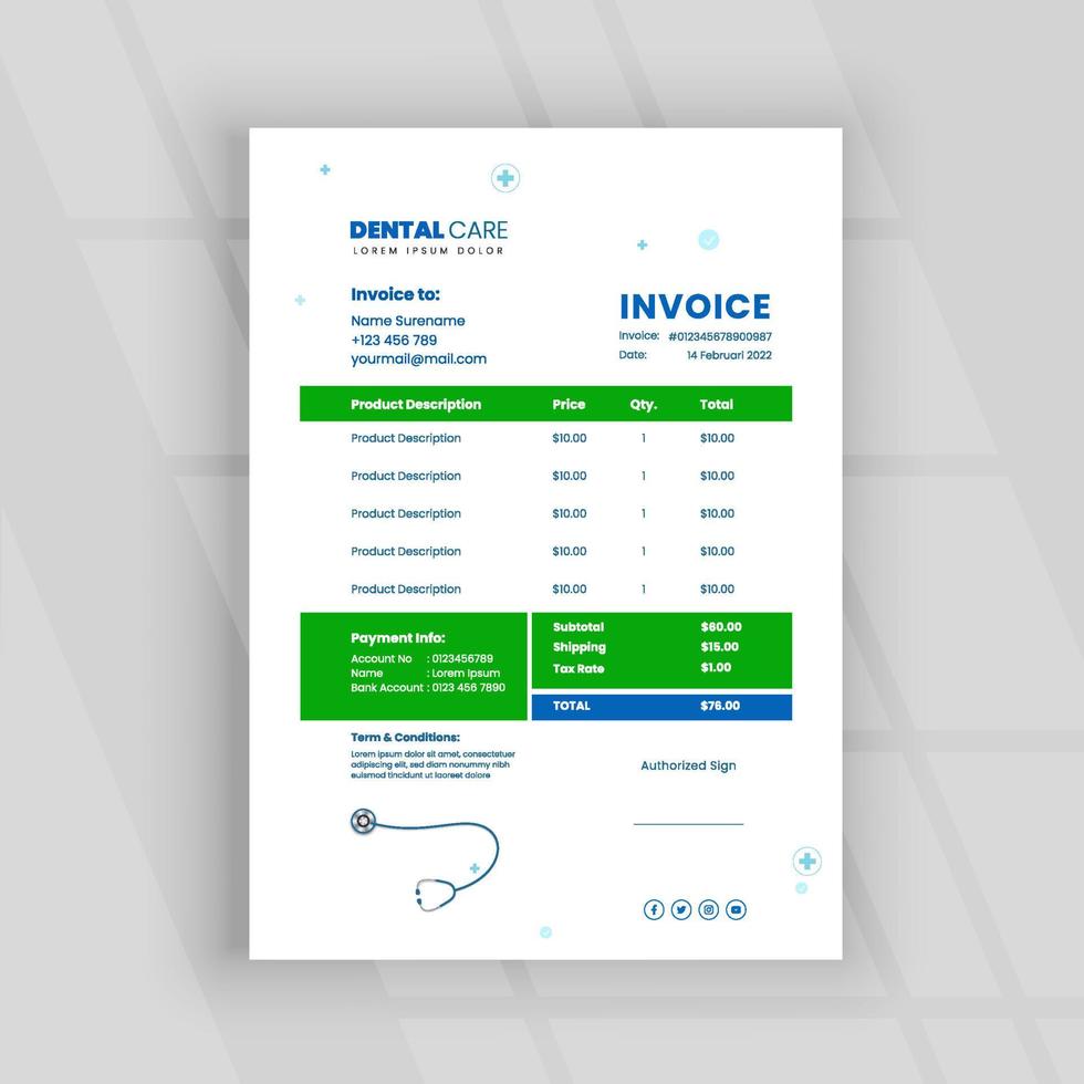 Corporate Business Invoice Design Template. Print ready invoice template for your business vector