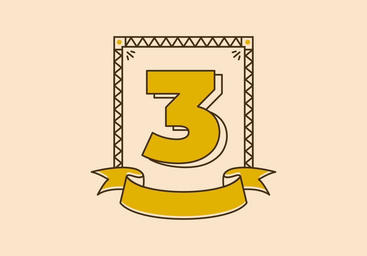 Retro frame illustration with number three in it vector