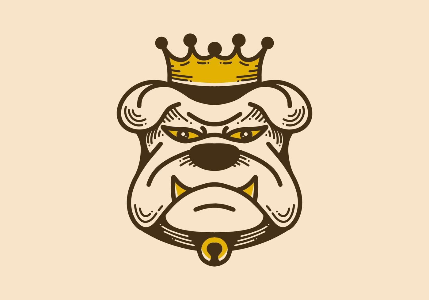 ilustración de arte retro de una cara de bulldog enojado con corona vector