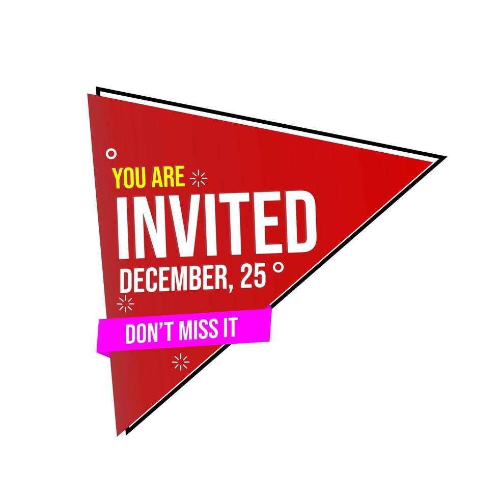 invitation banner with save the date text. memphis theme and red background.triangle shape badge vector