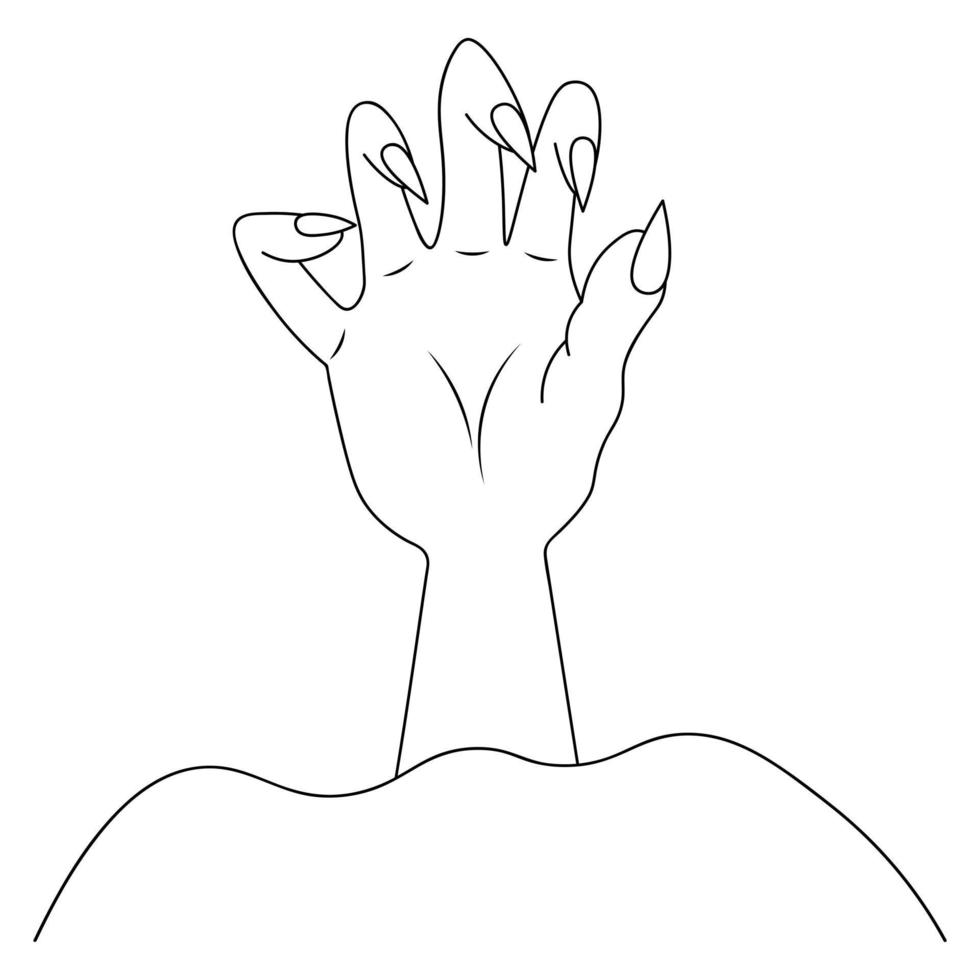 The dead man hand crawls out of the ground. Gnarled fingers with sharp nails. Sketch. vector