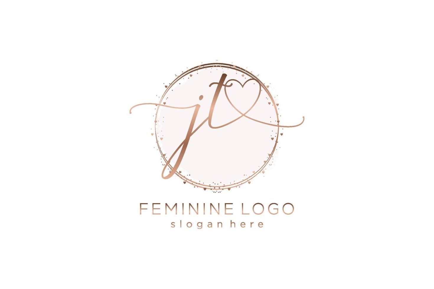 Initial JT handwriting logo with circle template vector logo of initial wedding, fashion, floral and botanical with creative template.