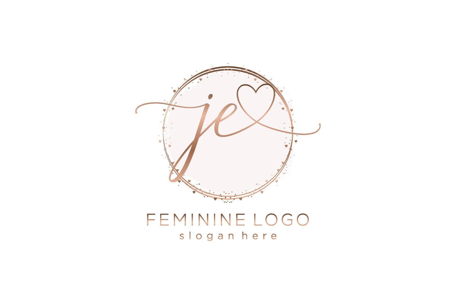 logotipo inicial de escritura a mano je con plantilla de círculo logotipo vectorial de boda inicial, moda, floral y botánica con plantilla creativa. vector