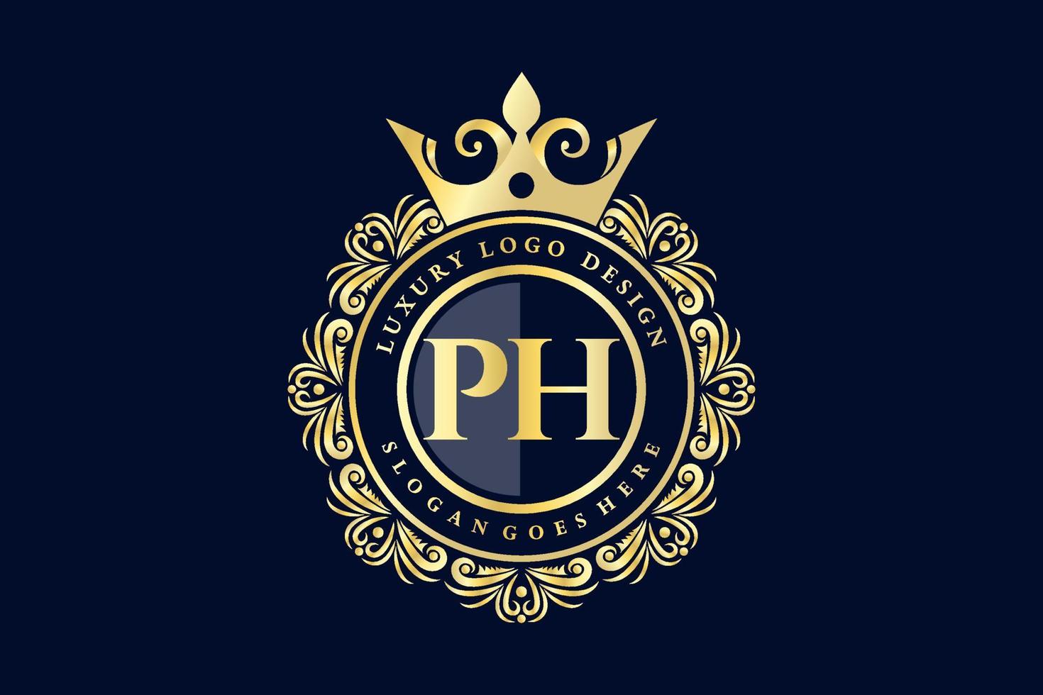 PH Initial Letter Gold calligraphic feminine floral hand drawn heraldic monogram antique vintage style luxury logo design Premium Vector