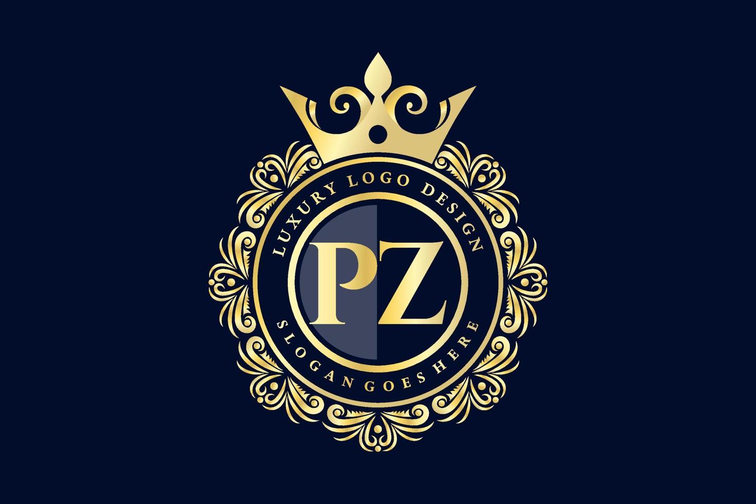 pz letra inicial oro caligráfico femenino floral dibujado a mano monograma heráldico antiguo estilo vintage diseño de logotipo de lujo vector premium