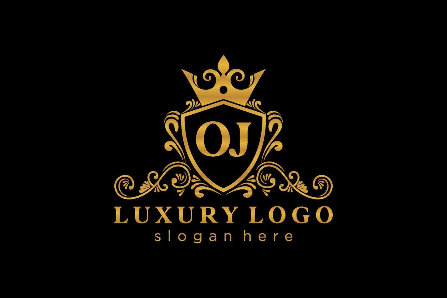 Initial OJ Letter Royal Luxury Logo template in vector art for Restaurant, Royalty, Boutique, Cafe, Hotel, Heraldic, Jewelry, Fashion and other vector illustration.