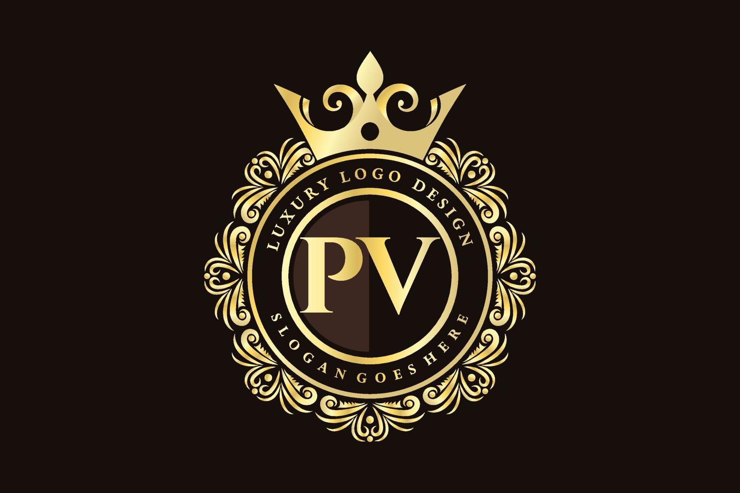 PV Initial Letter Gold calligraphic feminine floral hand drawn heraldic monogram antique vintage style luxury logo design Premium Vector