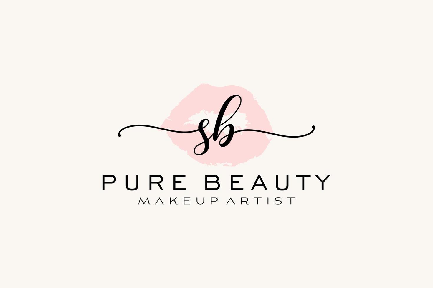 Initial SB Watercolor Lips Premade Logo Design, Logo for Makeup Artist Business Branding, Blush Beauty Boutique Logo Design, Calligraphy Logo with creative template. vector