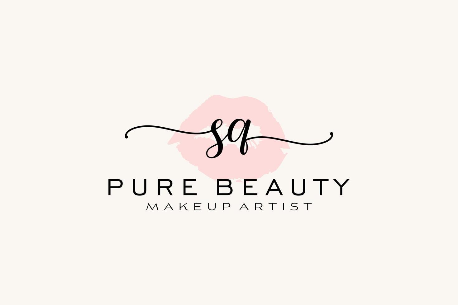 Initial SQ Watercolor Lips Premade Logo Design, Logo for Makeup Artist Business Branding, Blush Beauty Boutique Logo Design, Calligraphy Logo with creative template. vector