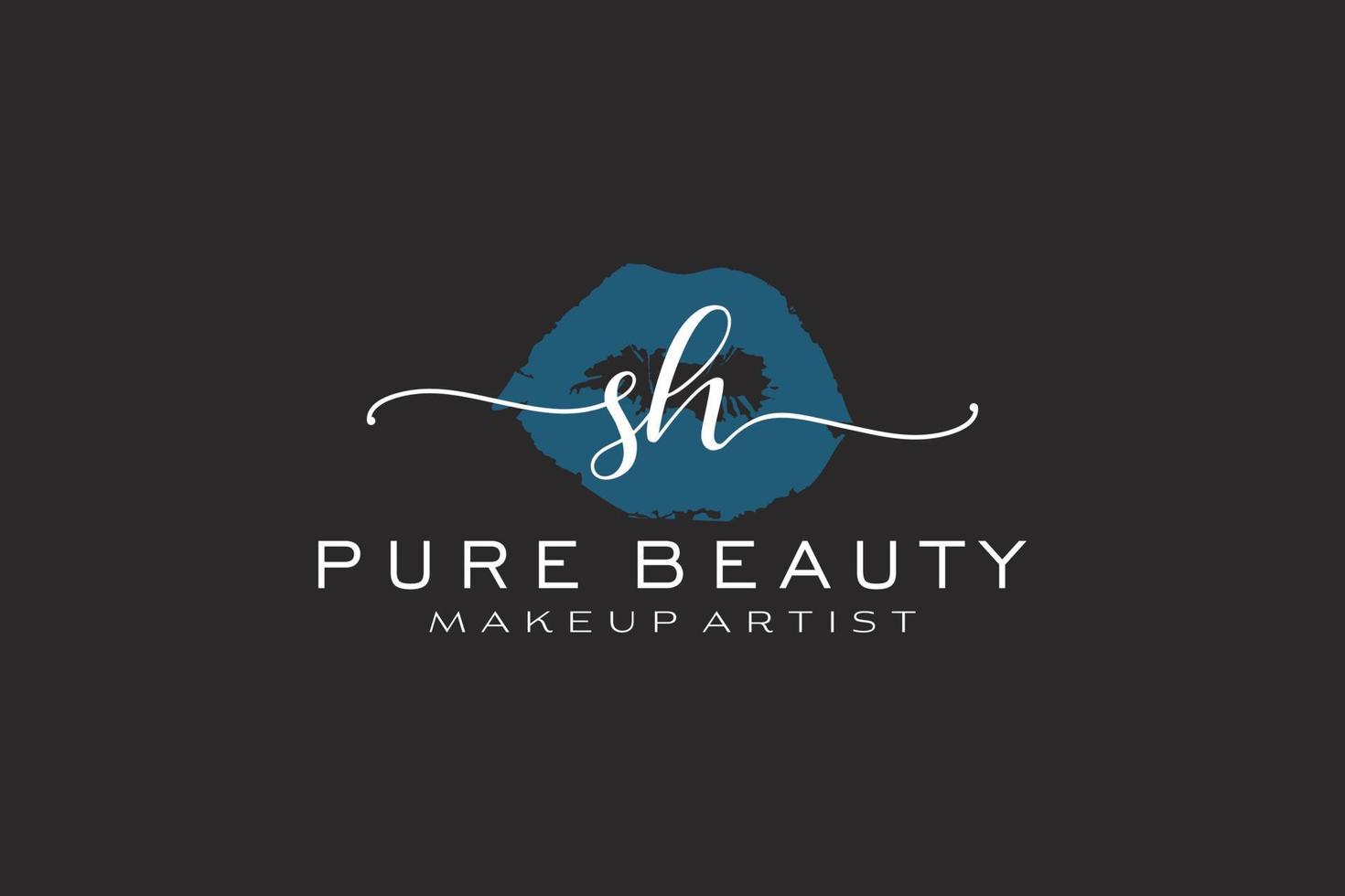 Initial SH Watercolor Lips Premade Logo Design, Logo for Makeup Artist Business Branding, Blush Beauty Boutique Logo Design, Calligraphy Logo with creative template. vector