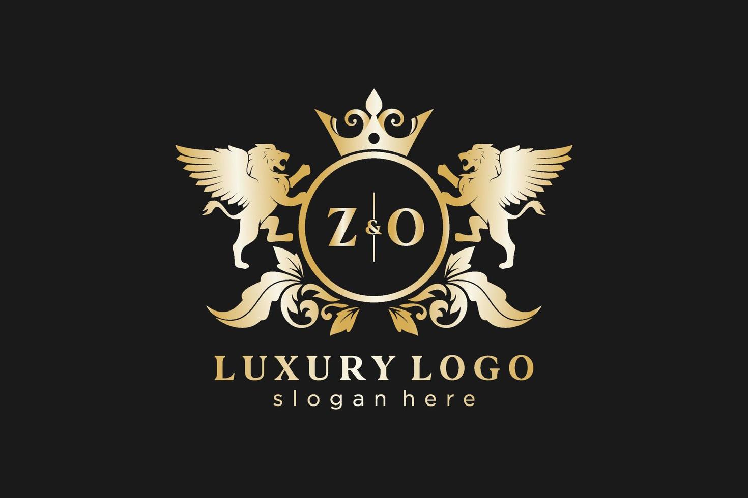 Initial ZO Letter Lion Royal Luxury Logo template in vector art for Restaurant, Royalty, Boutique, Cafe, Hotel, Heraldic, Jewelry, Fashion and other vector illustration.