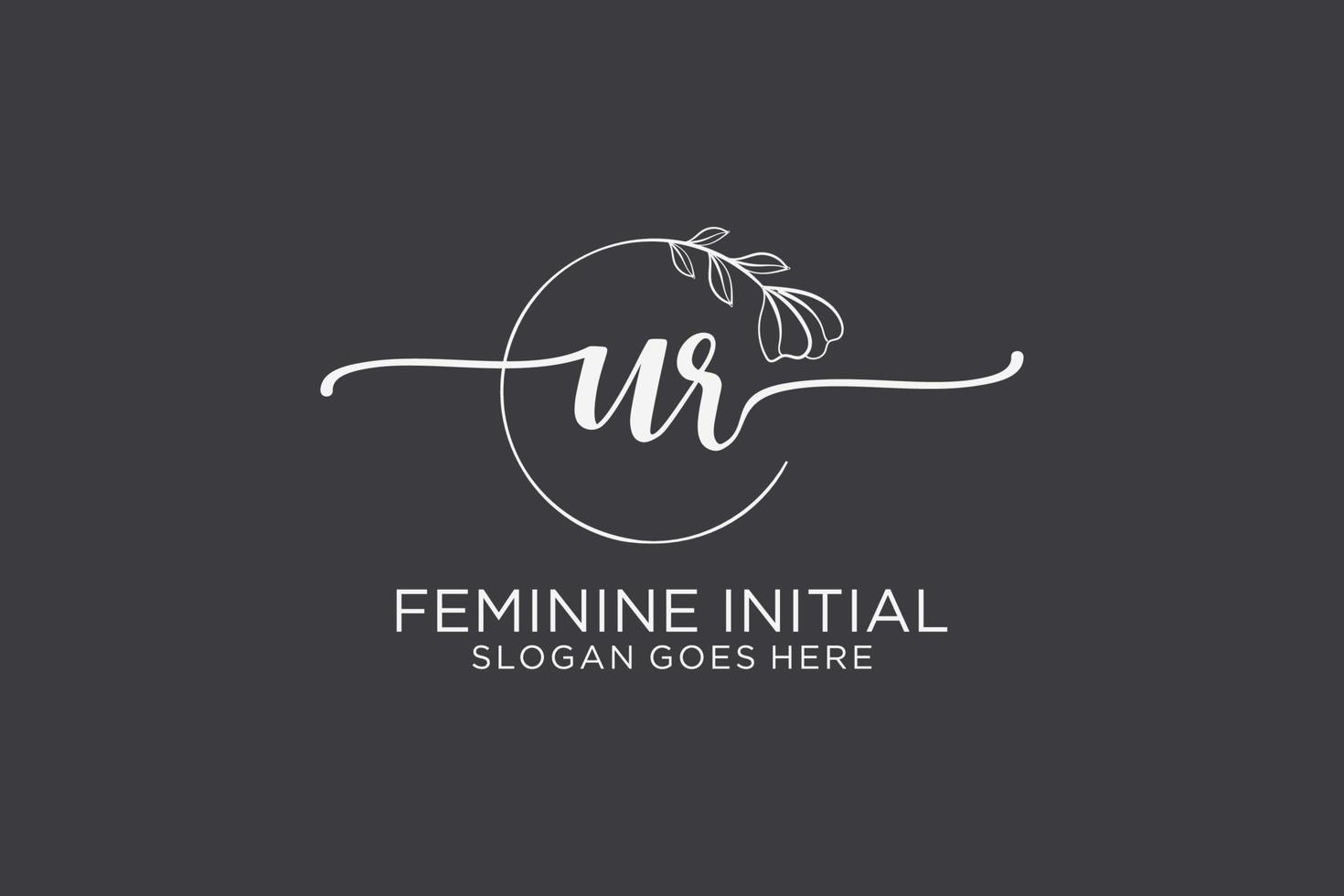 Initial UR beauty monogram and elegant logo design handwriting logo of initial signature, wedding, fashion, floral and botanical with creative template. vector