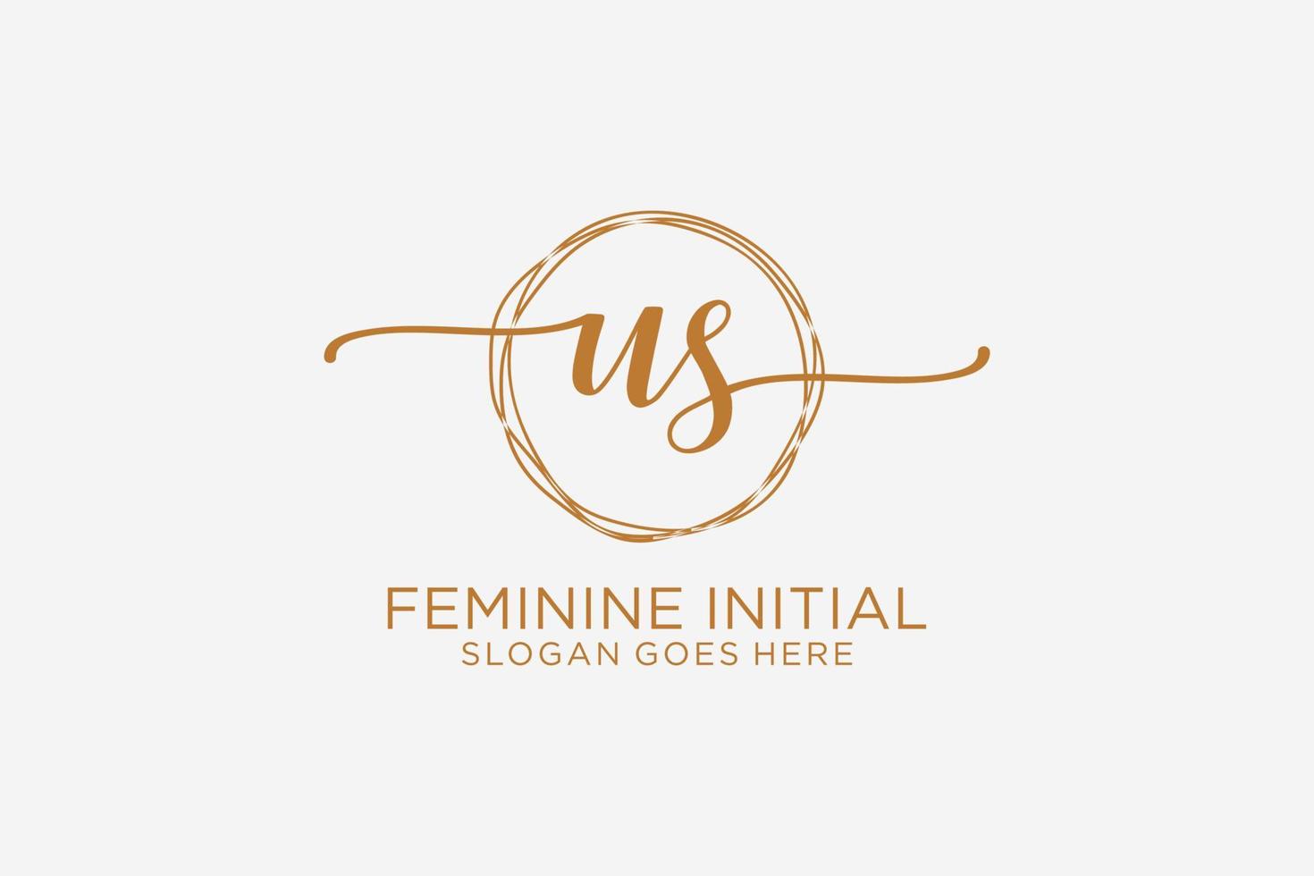 Initial US beauty monogram and elegant logo design handwriting logo of initial signature, wedding, fashion, floral and botanical with creative template. vector