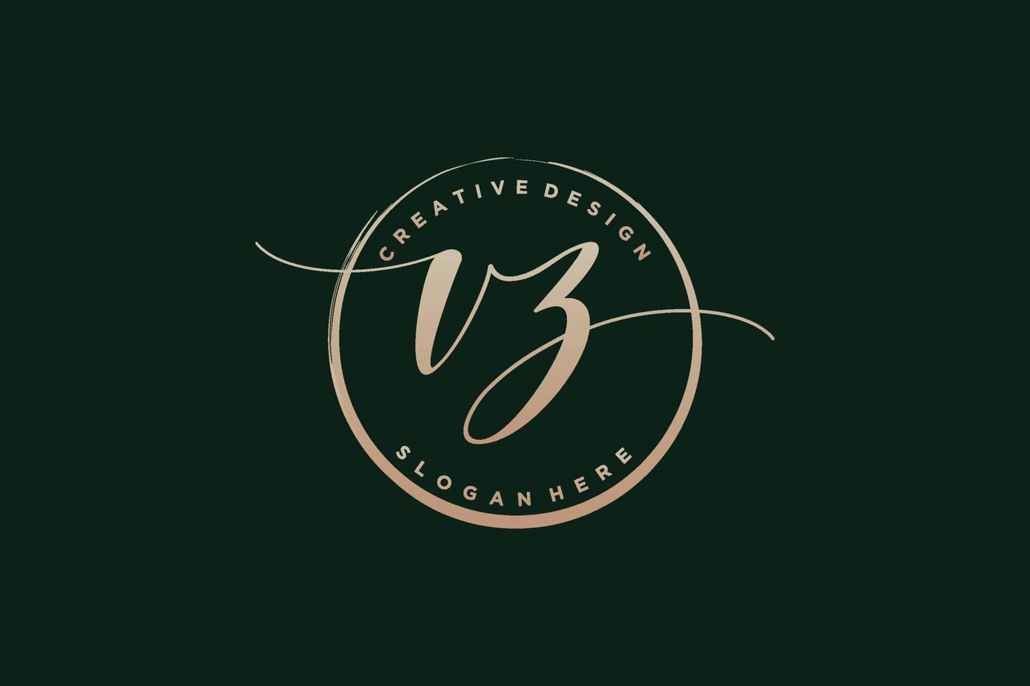 logotipo inicial de escritura a mano vz con firma vectorial de plantilla de círculo, boda, moda, floral y botánica con plantilla creativa. vector