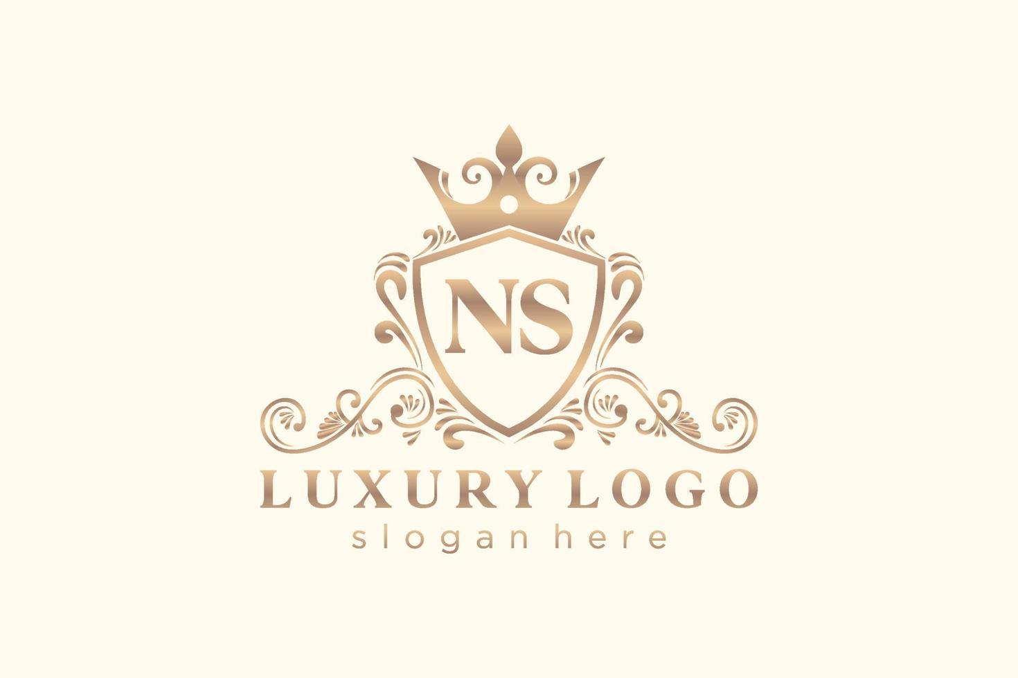 Initial NS Letter Royal Luxury Logo template in vector art for Restaurant, Royalty, Boutique, Cafe, Hotel, Heraldic, Jewelry, Fashion and other vector illustration.