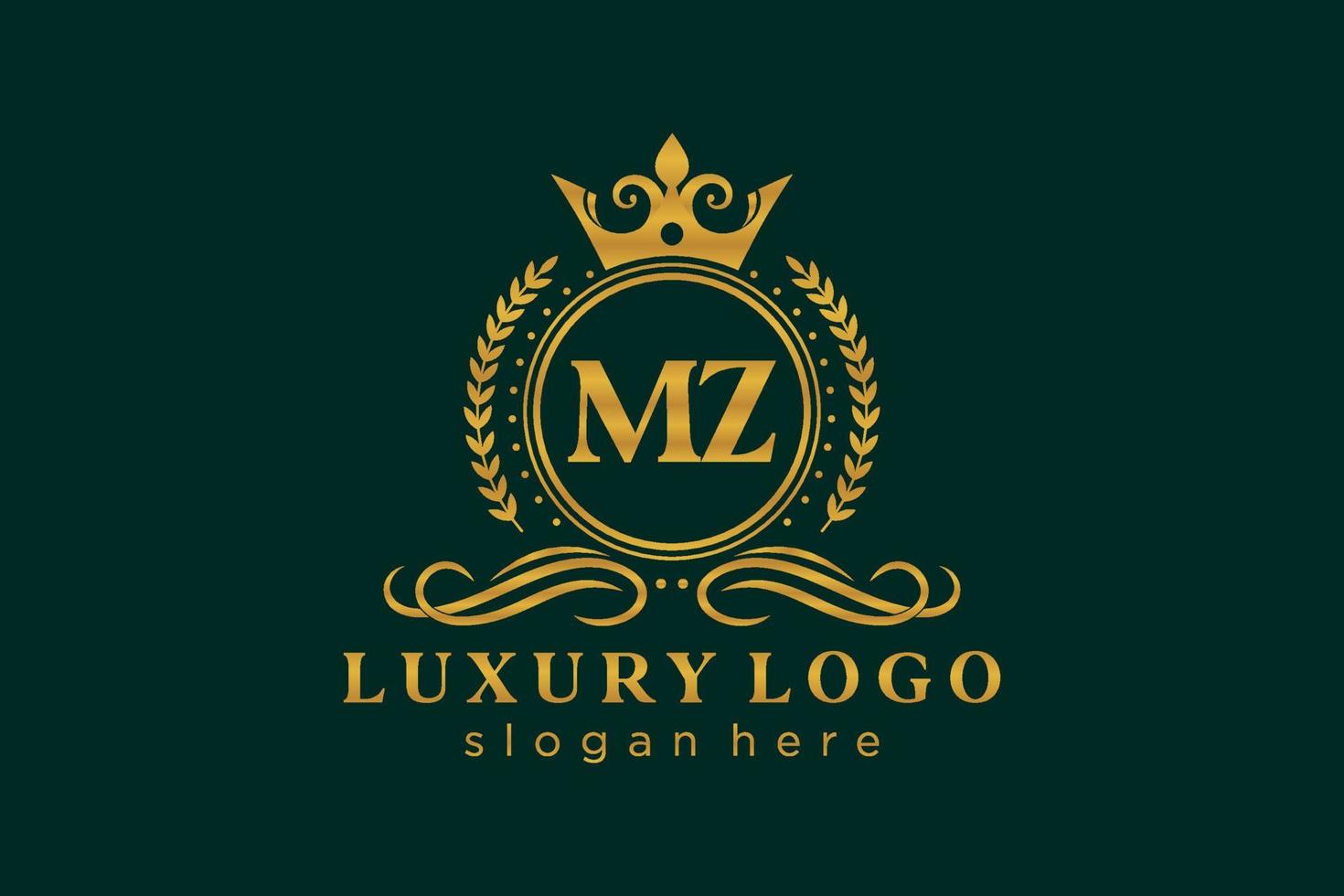 Initial MZ Letter Royal Luxury Logo template in vector art for Restaurant, Royalty, Boutique, Cafe, Hotel, Heraldic, Jewelry, Fashion and other vector illustration.