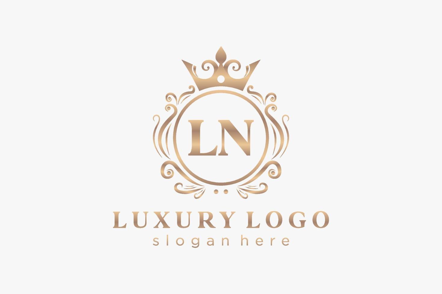 Initial LN Letter Royal Luxury Logo template in vector art for Restaurant, Royalty, Boutique, Cafe, Hotel, Heraldic, Jewelry, Fashion and other vector illustration.