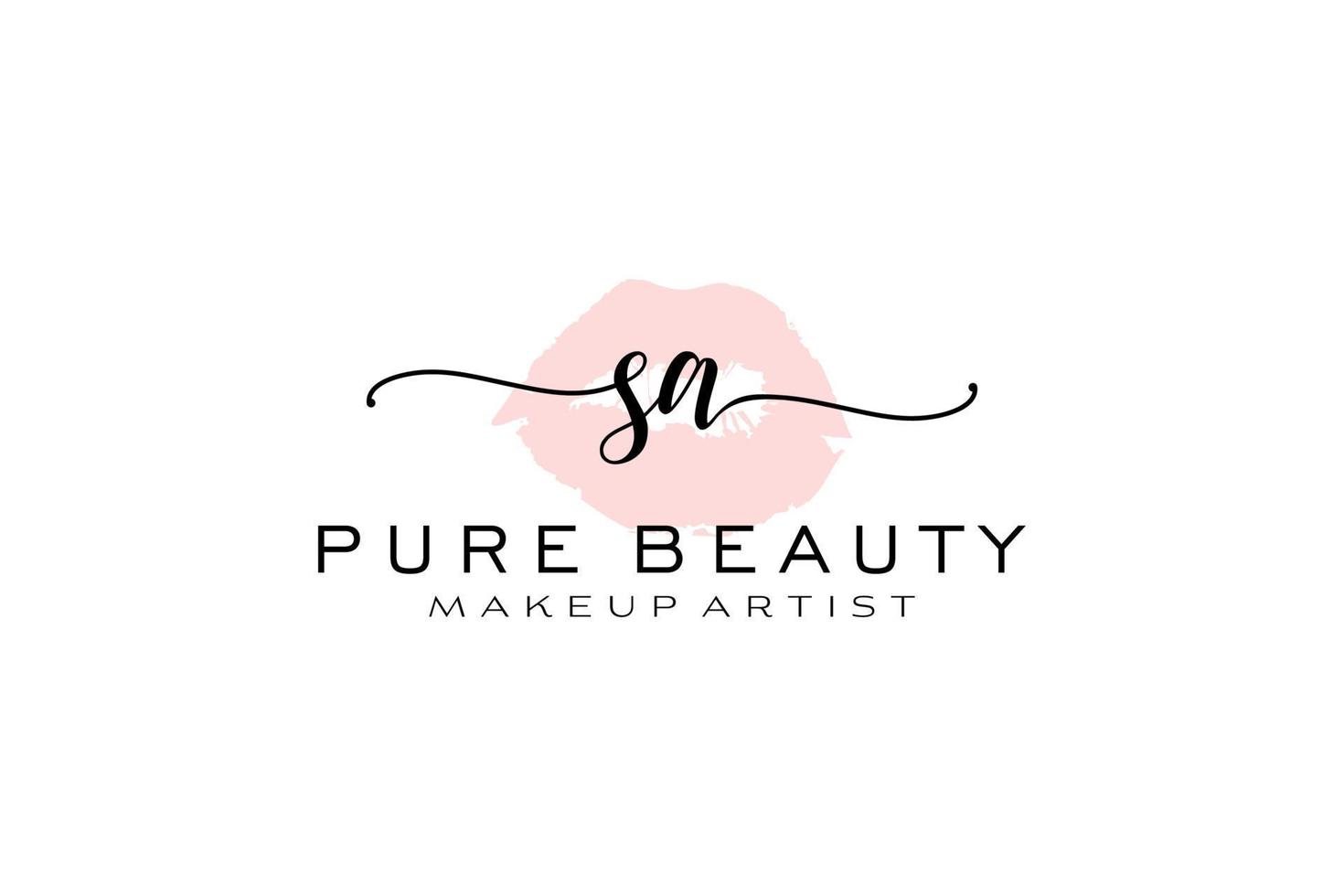 Initial SA Watercolor Lips Premade Logo Design, Logo for Makeup Artist Business Branding, Blush Beauty Boutique Logo Design, Calligraphy Logo with creative template. vector