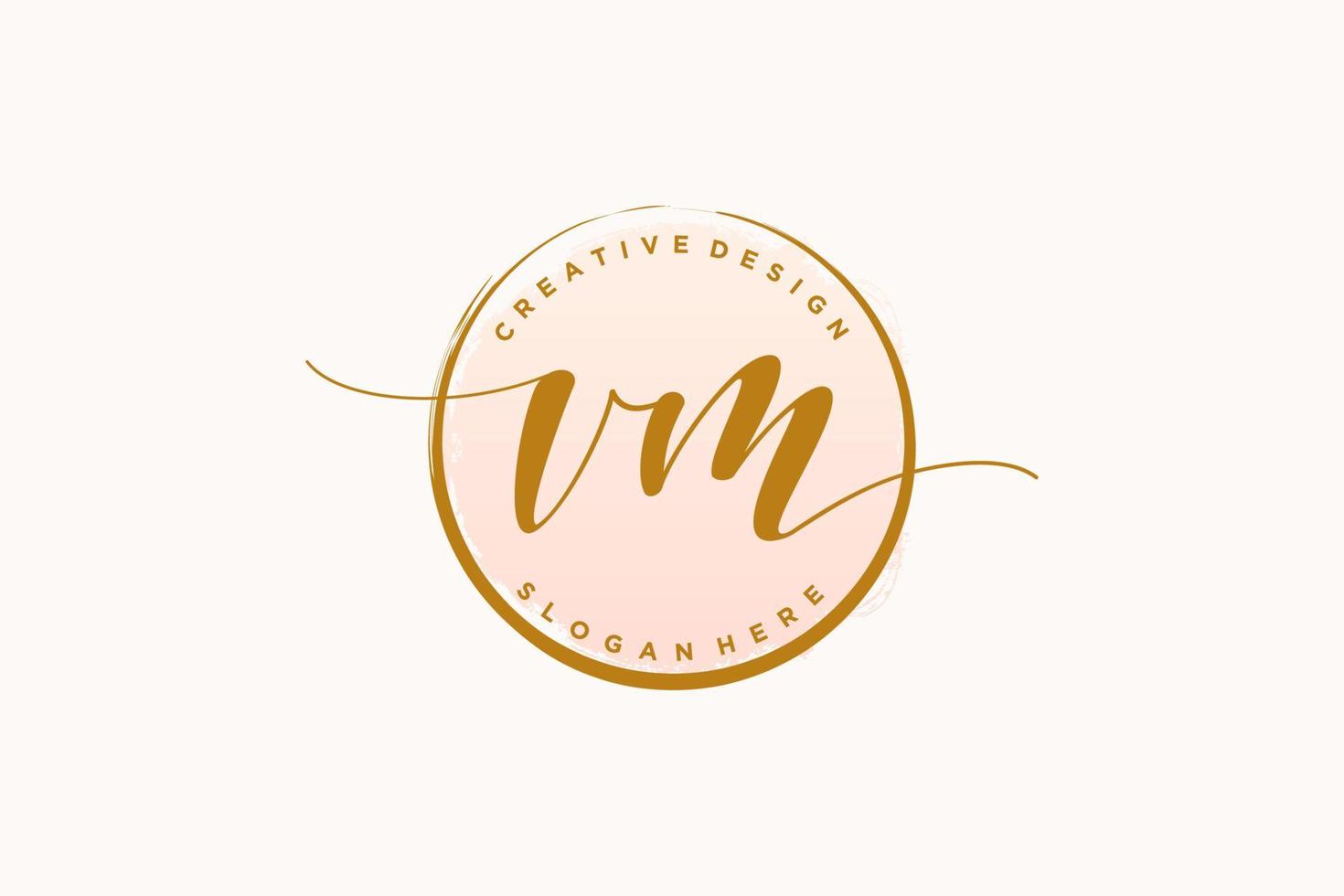 Initial VM handwriting logo with circle template vector signature, wedding, fashion, floral and botanical with creative template.
